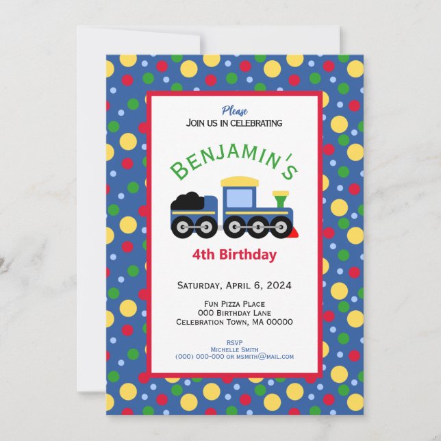 Blue Train Engine and Coal Car Birthday  Invitation (Front)