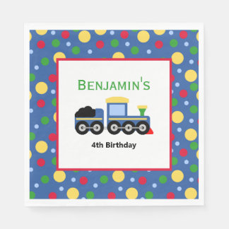 Blue Train Engine and Coal Car Birthday Napkin