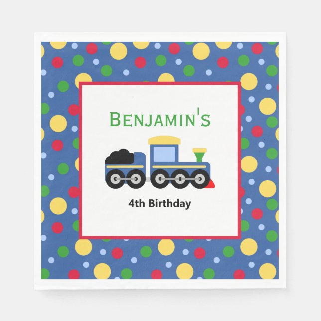 Blue Train Engine and Coal Car Birthday  Napkin (Front)
