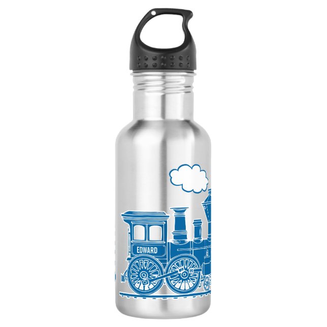 Blue train kids full named drinks bottle (Front)