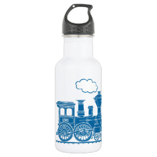 Blue train kids name white drinks bottle