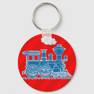 Blue train on red boys keychain