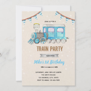 Blue train shower invitation