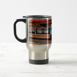 Blue train travel mug