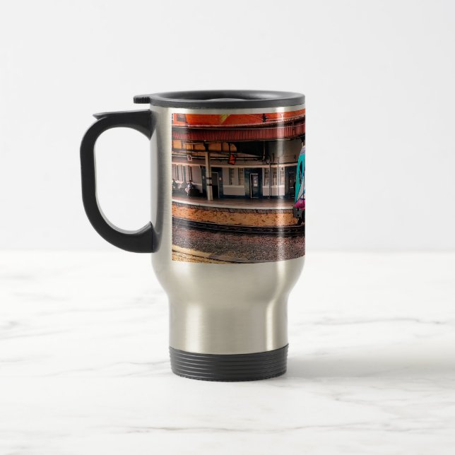 Blue train travel mug (Left)