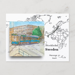 Blue Tram in Stockholm, Sweden Postcard