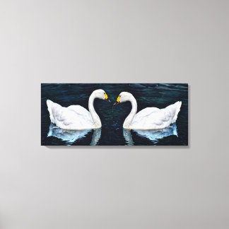Blue Tranquil Lake Pair of Beautiful White Swan Canvas Print