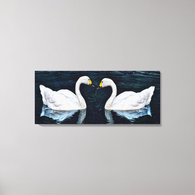 Blue Tranquil Lake Pair of Beautiful White Swan Canvas Print (Front)