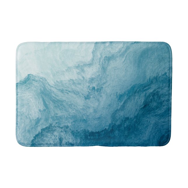 Blue Tranquil Ocean Waves Nature Abstract Art Bath Mat (Front)