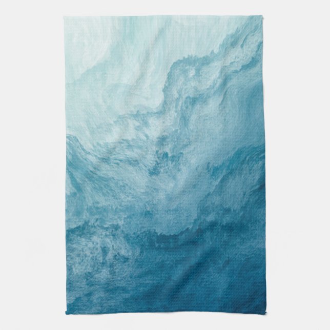 Blue Tranquil Ocean Waves Nature Abstract Art Tea Towel (Vertical)