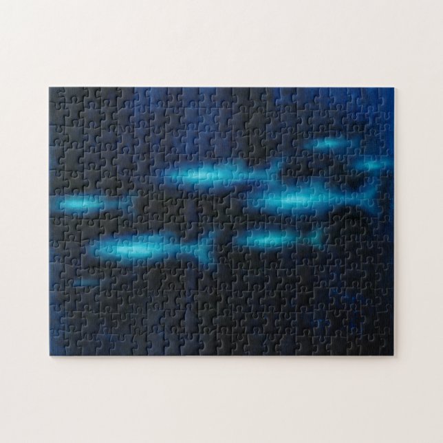 Blue Translucent Fish Silhouettes Jigsaw Puzzle (Horizontal)