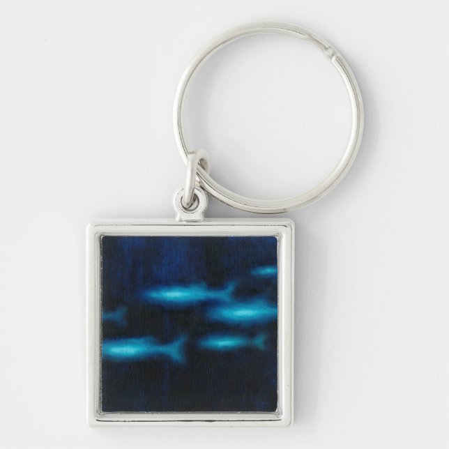 Blue Translucent Fish Silhouettes Key Ring (Front)
