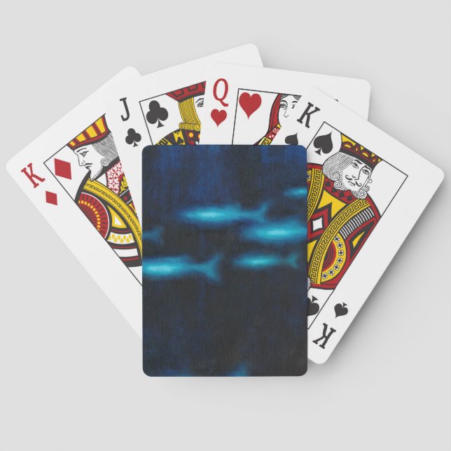 Blue Translucent Fish Silhouettes Playing Cards (Back)