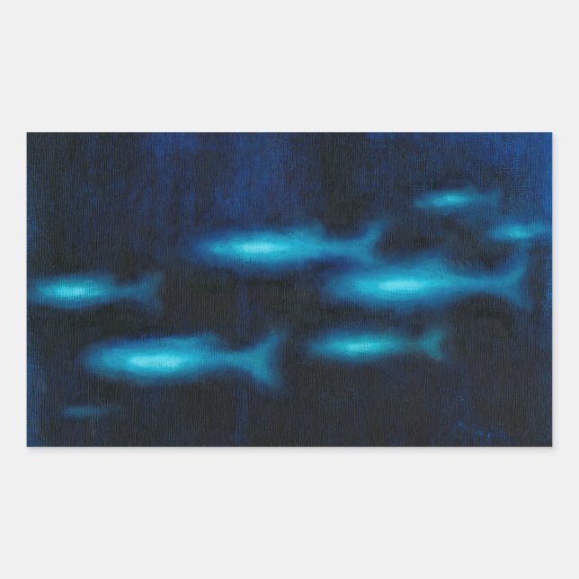 Blue Translucent Fish Silhouettes Rectangular Sticker (Front)