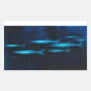 Blue Translucent Fish Silhouettes Rectangular Sticker