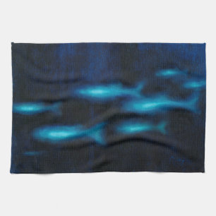 Blue Translucent Fish Silhouettes Tea Towel