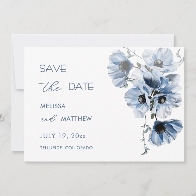 Blue Transparent Flower RSVP Card (Front)