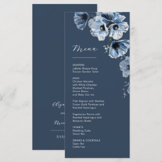 Blue Transparent Flowers Weddding Menu