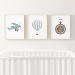 Blue Transportation Nursery Decor Biplane Compass