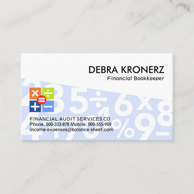Blue Trapezium Math Numbers Bookkeeper Business Card (Front)