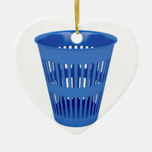 Blue trash can ceramic tree decoration