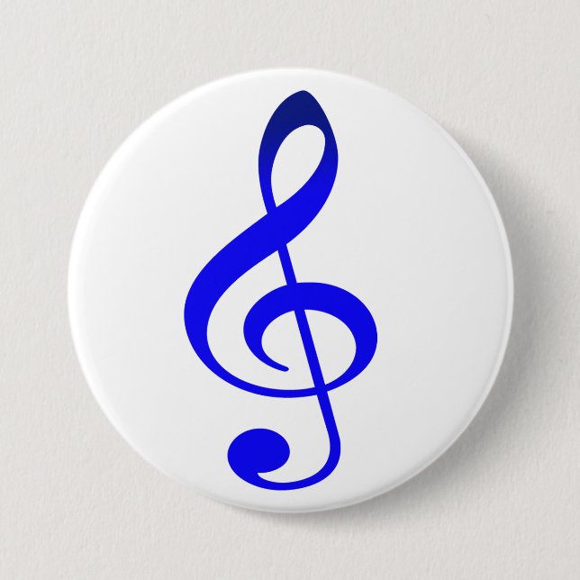 Blue Treble Clef Brooch (Button) 7.5 Cm Round Badge (Front)