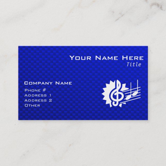 Blue Treble Clef; Music Notes Business Card (Front)