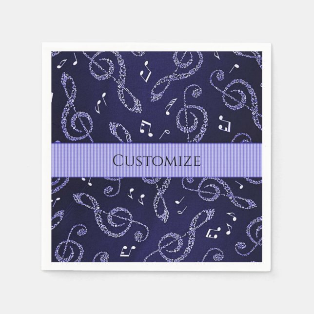 Blue Treble Clefs Stylish Personalise Napkins (Front)