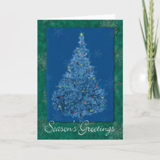 Blue Tree and Snowflakes Holiday Card