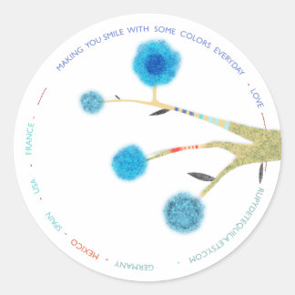 Blue Tree Art Classic Round Sticker