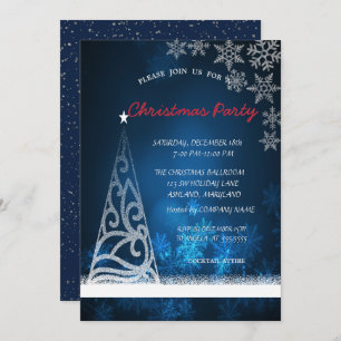 Blue, Tree,Confetti  Corporate Christmas Party Invitation