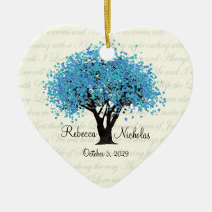 Blue Tree Dancing Blooms Wedding Photo Ceramic Tree Decoration