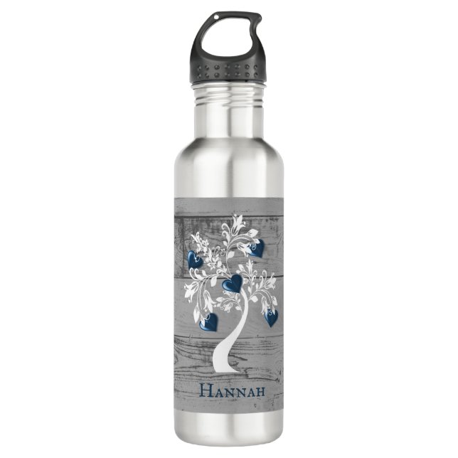Blue Tree of Hearts Personalised 710 Ml Water Bottle (Front)