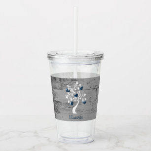 Blue Tree of Hearts Personalised Acrylic Tumbler