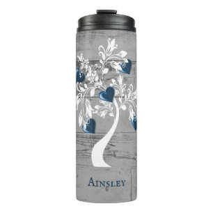 Blue Tree of Hearts Personalised Thermal Tumbler