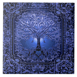 Blue Tree of Life Ancient Rustic Tile