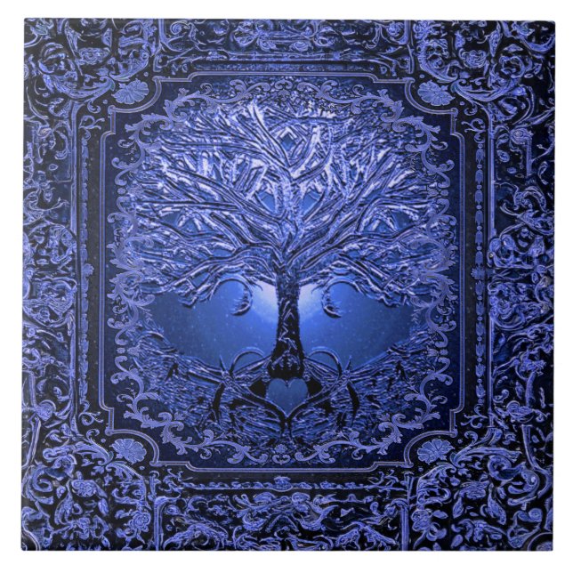 Blue Tree of Life Ancient Rustic Tile (Front)