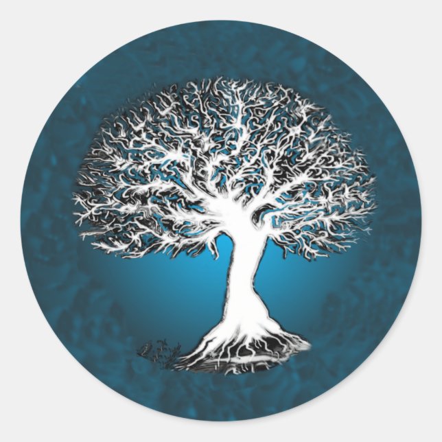 Blue Tree of Life Classic Round Sticker (Front)