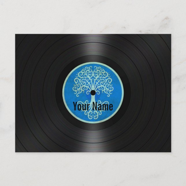 Blue Tree of Life Personalised Vinyl Record Postcard (Front)