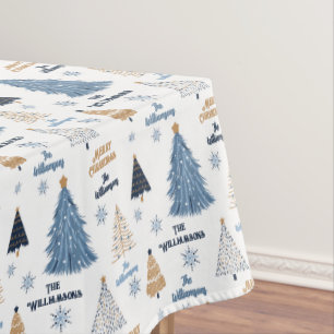 Blue Tree Pattern Modern Christmas Family Name Tablecloth