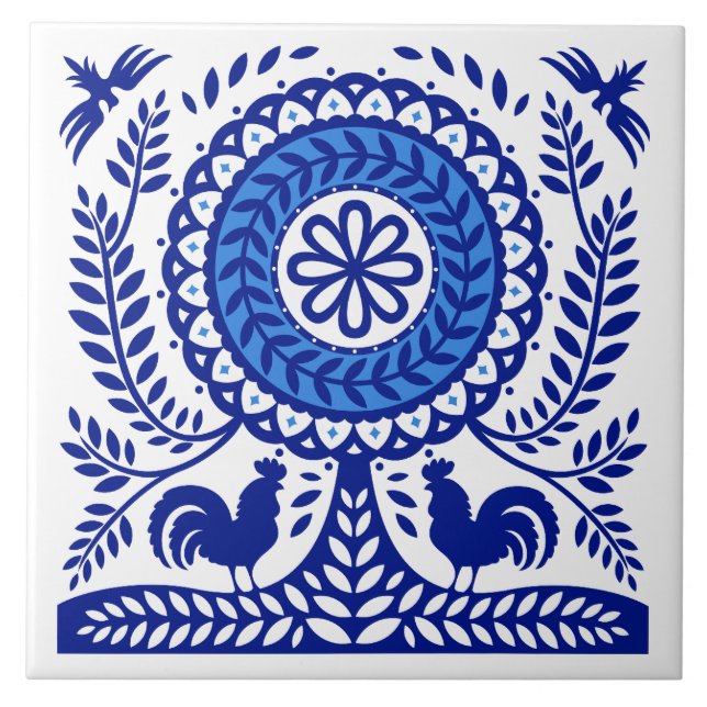 Blue Tree Polish Folk Tile (Front)