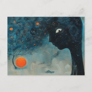 Blue Tree With a Face Postcard