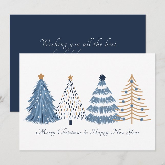 Blue Trees Christmas New Year Holiday Card (Front/Back)