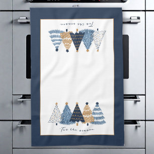 Blue Trees Modern Simple Christmas Holiday Name Tea Towel