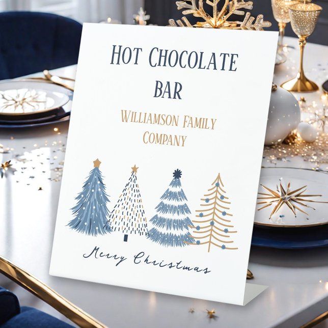 Blue Trees Modern Simple Christmas Holiday Pedestal Sign (Blue Trees Modern Simple Christmas Holiday Pedestal Sign)