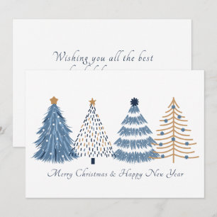 Blue Trees White Christmas New Year Holiday Card