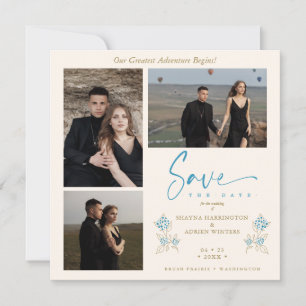 Blue Trendy Branches Wedding Save Date 3 Photos