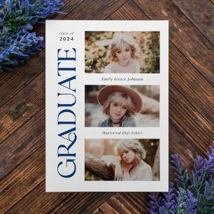 Blue Trendy Serif Multiple Photo Graduation Announcement