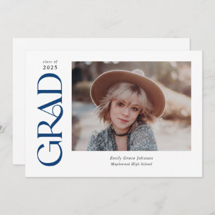 Blue Trendy Serif Two Photos Graduation Announcement