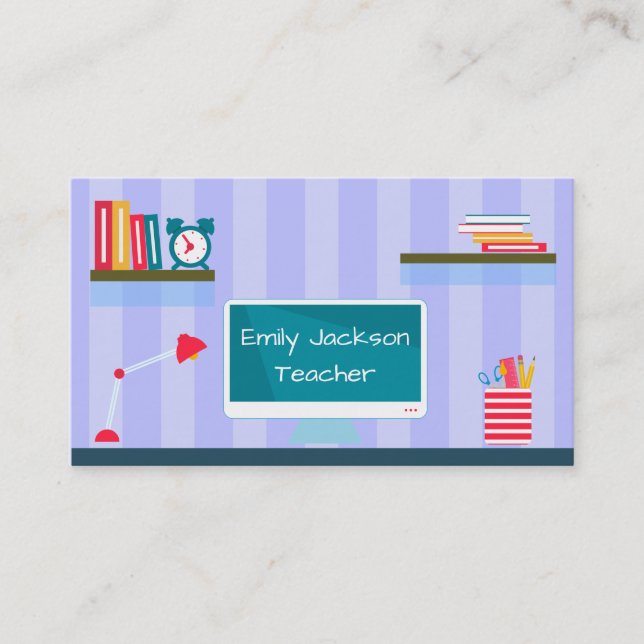 Blue Trendy Teacher Tutoring Business Card (Front)